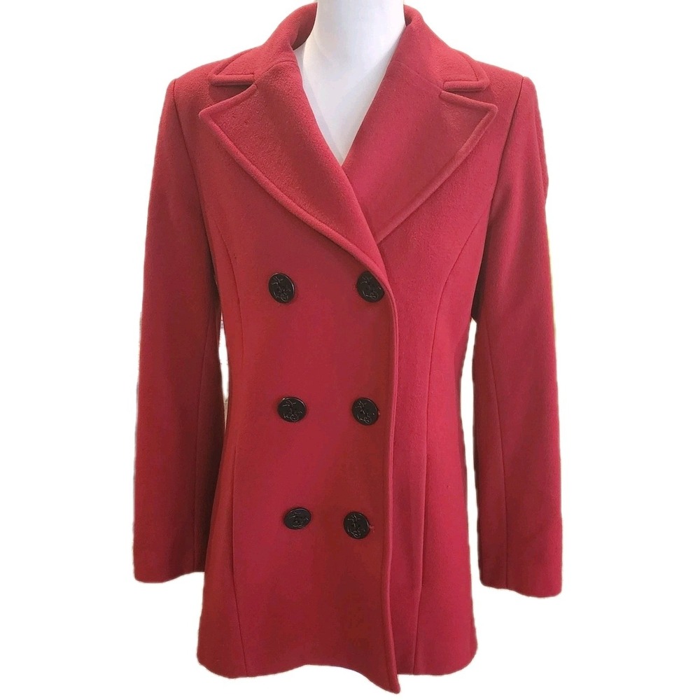 Talbots Wool Cashmere Blend Peacoat Womens 6 Red Double Breasted‎ Jacket FLAW
